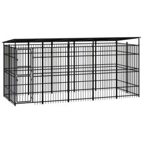 Outdoor Dog Kennel with Roof Steel 99.2 ft² (Color: Black)