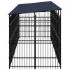 Outdoor Dog Kennel with Roof Steel 138.9 ft²